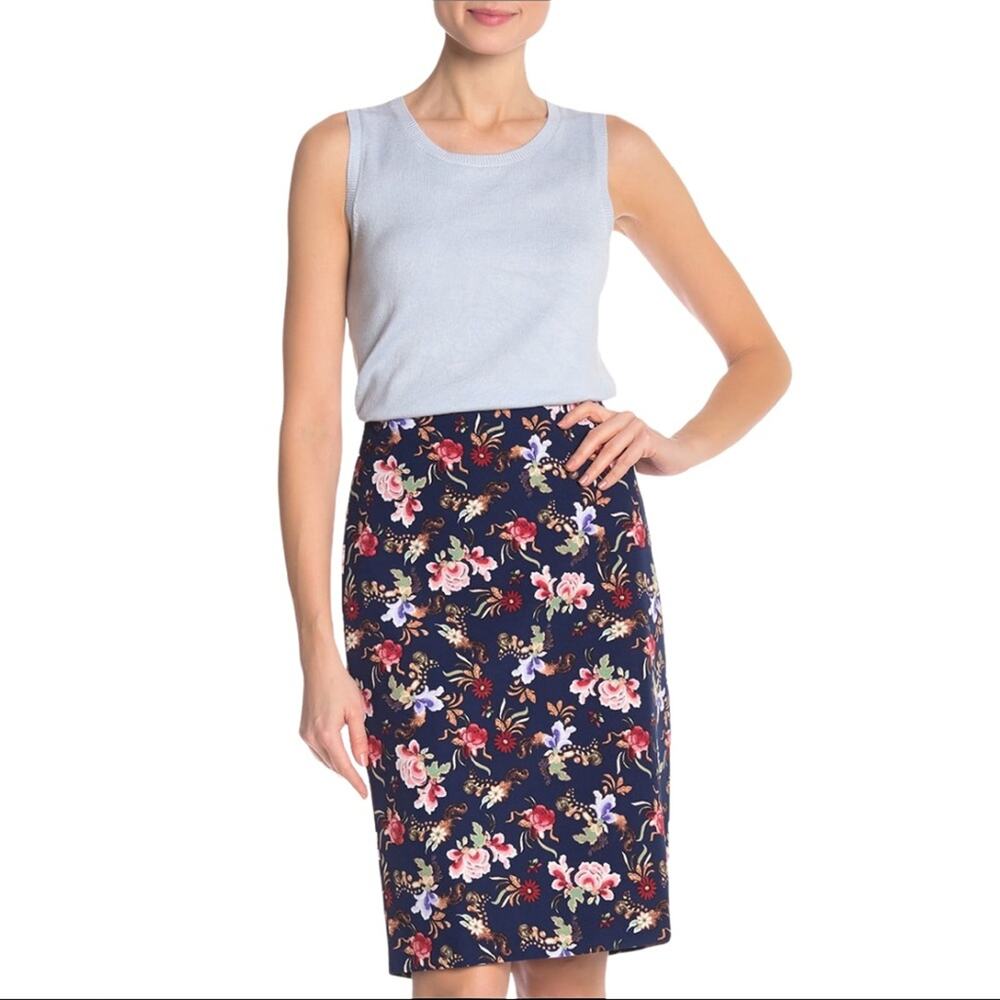 Philosophy Navy Tapestry Floral Midi Pencil Skirt Size 4